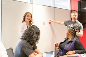 'Professor' Jeff facilitating a team learning session with three team members.